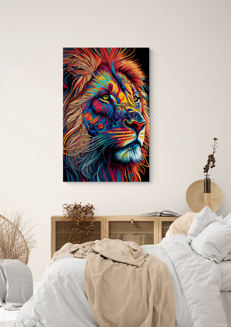 Tableau mural Pop art le lion pour chambre, très coloré