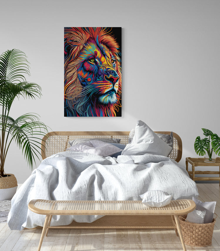 Tableau decoration Pop art le lion pour chambre, très coloré