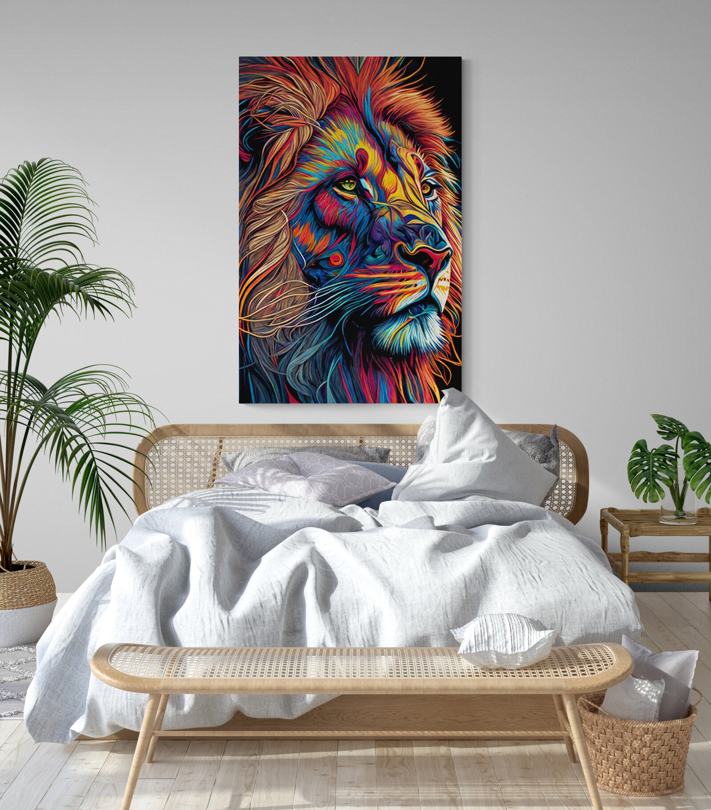 Tableau deco Pop art le lion pour chambre, très coloré