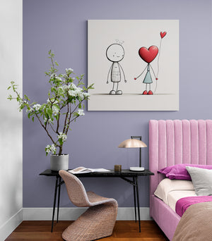 Tableau deco Saint Valentin, illustration d’un couple amoureux, la fille en forme de cœur