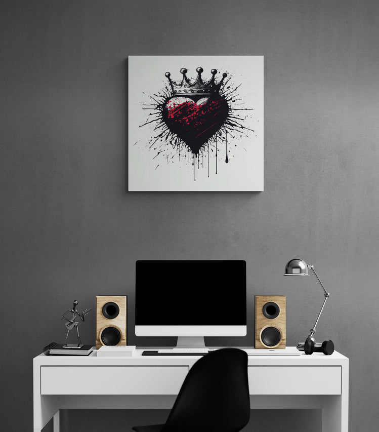 Un tableaud'un cœur rouge et encre noir est accroché au-dessus d'un bureau adolescent