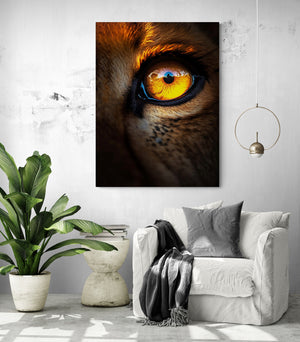 Canvas art mesmerizing gaze of a lion cub, adds originality to your decor.