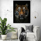 tableau mural salon, Visage de tigre, légèrement éclairé, fond noir, photographie, 8k