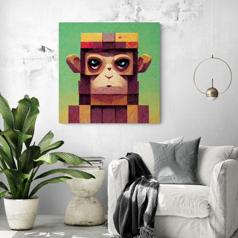 Tableau décoratif singe swag au design Minecraft dans un salon