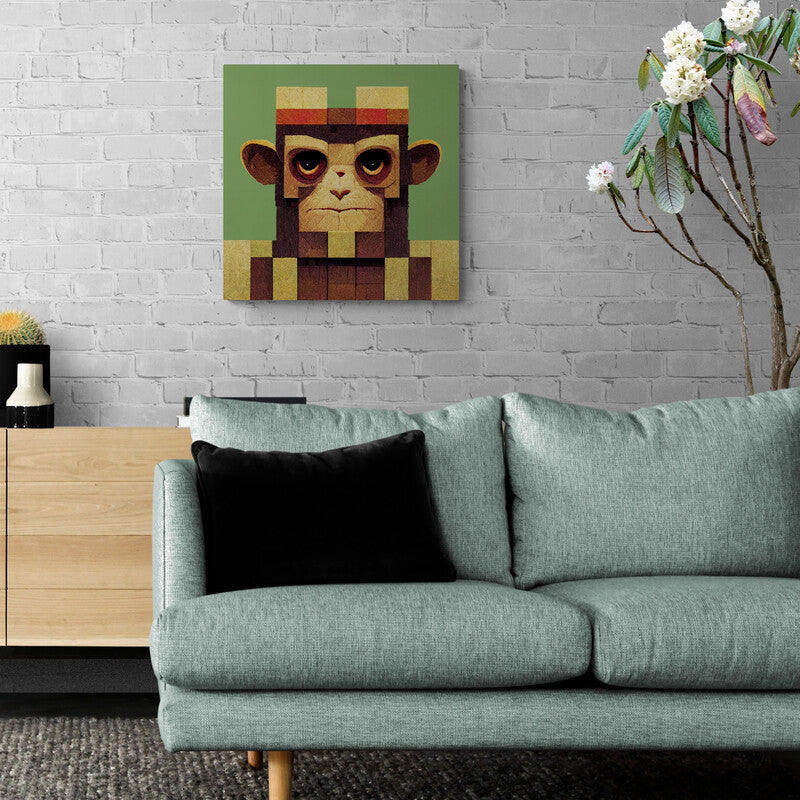 Cadre tableau singe swag au design Minecraft accrocher dans un salon
