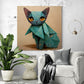 Grand tableau chat origami bleu turquoise dans un salon