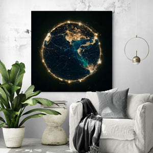 Large earth art frame showcasing human activity from space