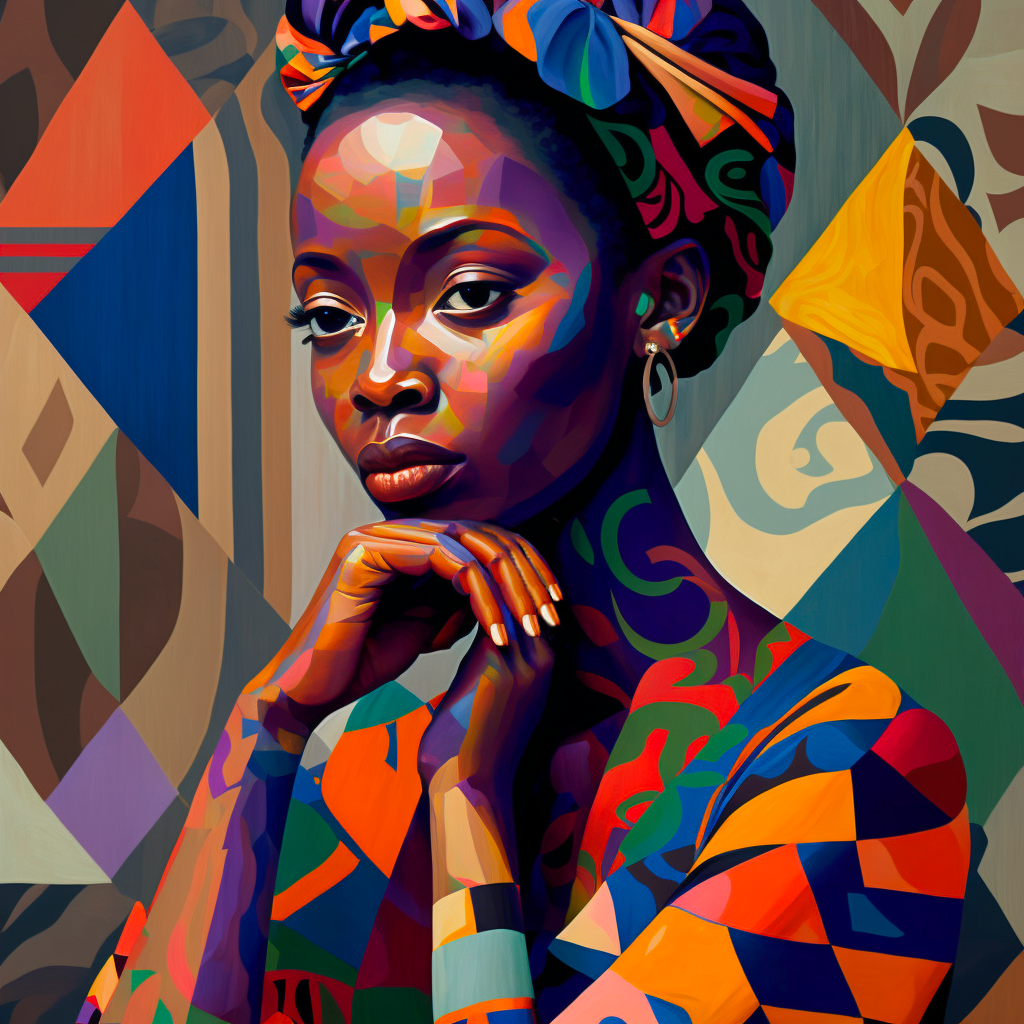 tableau femme africaine, motif coloré