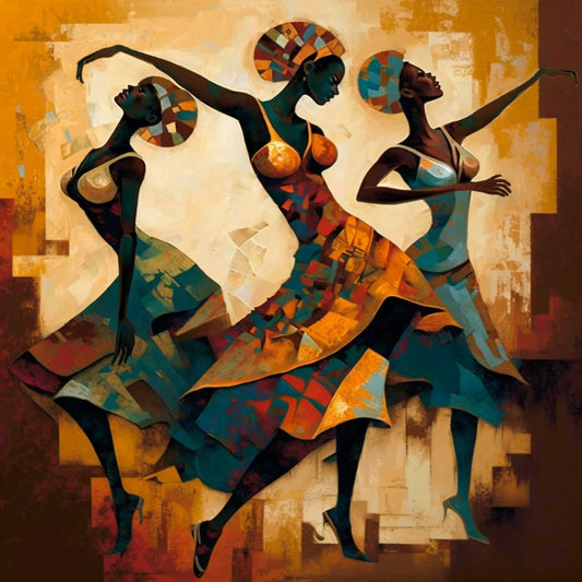 Tableau africain moderne de femmes africaine qui dansent