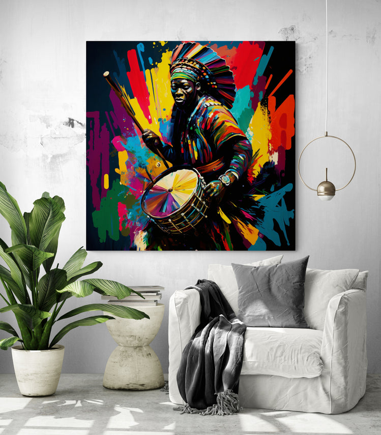 tableau décoratif pour salon avec art coloré contemporain style abstrait coloré du patrimoine culturel africain