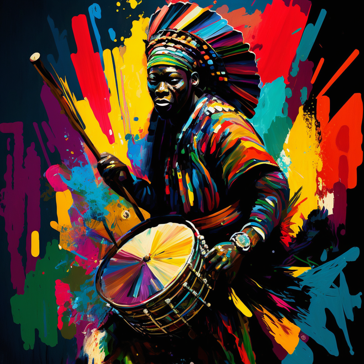 tableau art coloré musicien africain
