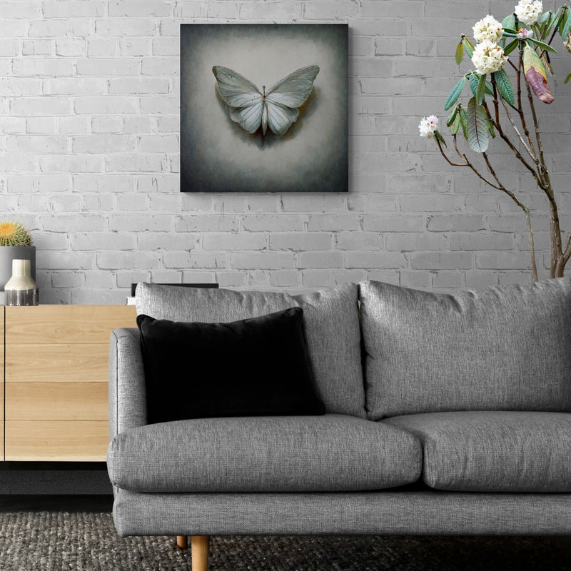 Tableau papillon blanc est accroché dans un salon moderne