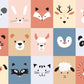 Tableau animaux chambre bebe : Une grille de 15 animaux colorés, tous différents