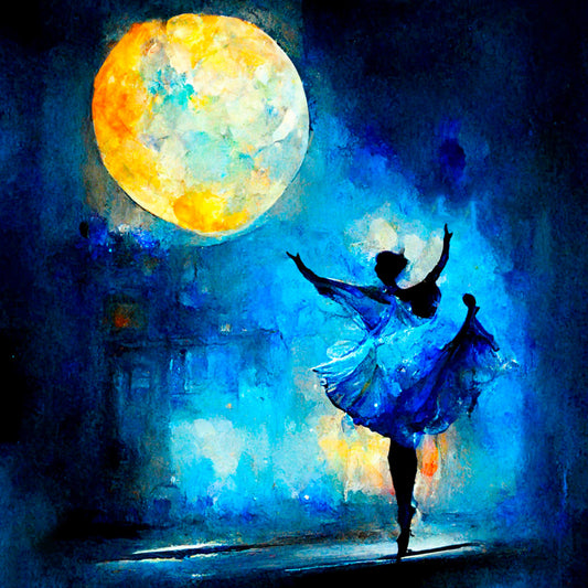 tableau ballerine, tutu bleu, clair de lune