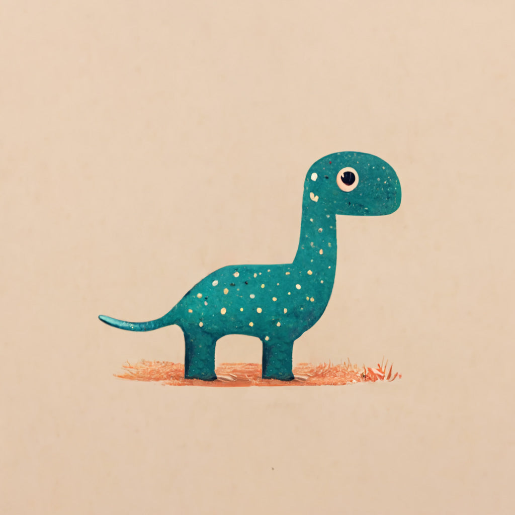 Tableau bebe dinosaures, illustration d'un diplodocus vert bleu minimaliste