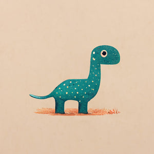 Baby dinosaur canvas, minimalist blue-green diplodocus illustration