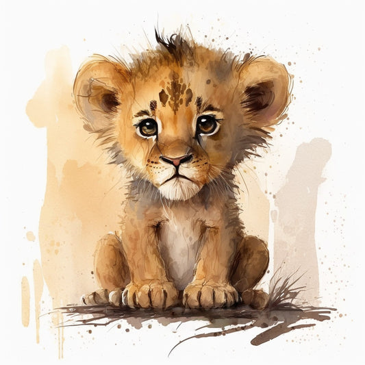 Tableau bébé lion à l'aquarelle pour chambre enfant