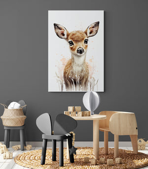decorative art featuring a doe with gentle eyes on a white background