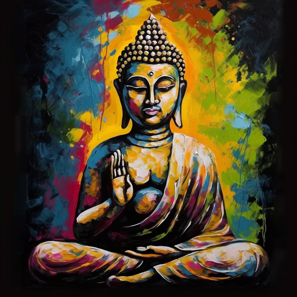 Tableau coloré, Buddha, équilibre, détente, bien-être.