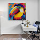 Tableau pour bureau toucan en pop art, gros plan sur l'oiseau exotique aux couleurs 