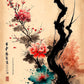 tableau japonais, Bel art de la calligraphie, fleurs de cerisier, peinture à l'encre, stylisé