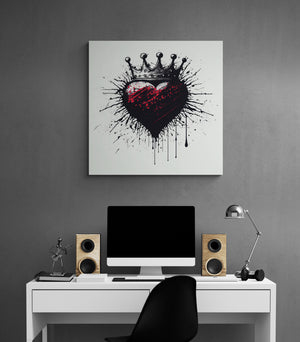 A black heart wall art piece hangs above a teenager's desk