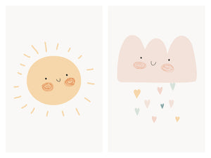 Child's room wall decor, cloud and sun motif