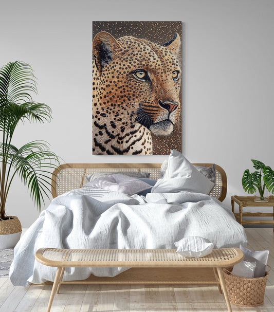 Tableau mural leopard dans chambre en pointillisme, portrait