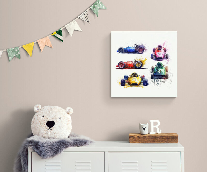 Tableau decoratif voiture de course de collection pour enfant dans chambre
