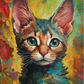 tableau de chat coloré, fond rêveur, nostalgique et fantaisiste