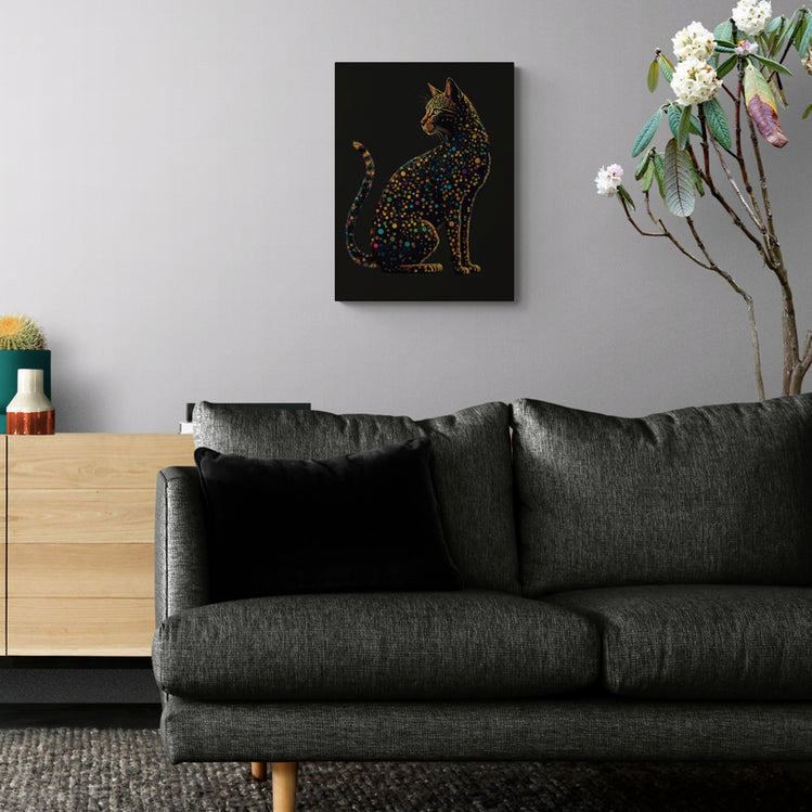 un tableau de chat du bengal design en art vectoriel est accroché dans un salon