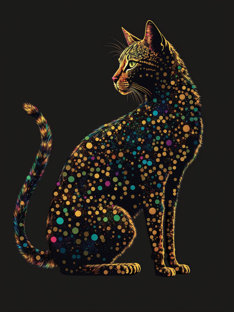 tableau design chat bengal dans le style de gaudi, art vectoriel, pointilisme coloré