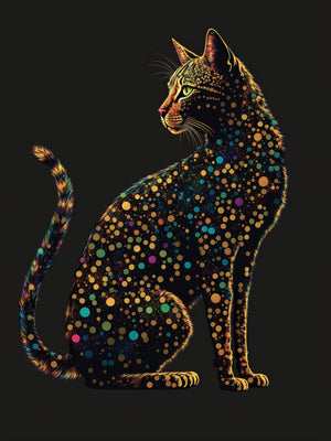 Bengal design cat print in Gaudi style, vector art, colorful pointillism