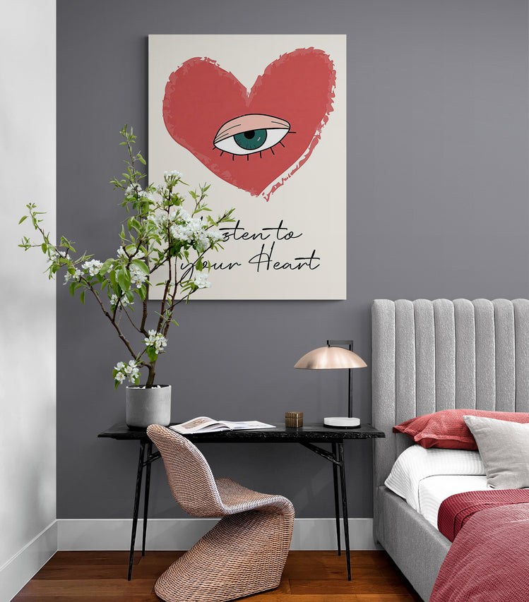 tableau mural pour chambre avec coeur rouge et oeil 