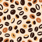 Tableau pour cuisine, tableau motif grains de café. Aux couleurs marron, orange et beige, inspiré du style africain, des grains de café qui se répètent avec des variances dans les formes
