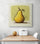 Large kitchen canvas with an elegant sketch of a yellow pear. Meticulous color work and skillful gradients reveal true talent. The yellow pear stands out against a beige and green background