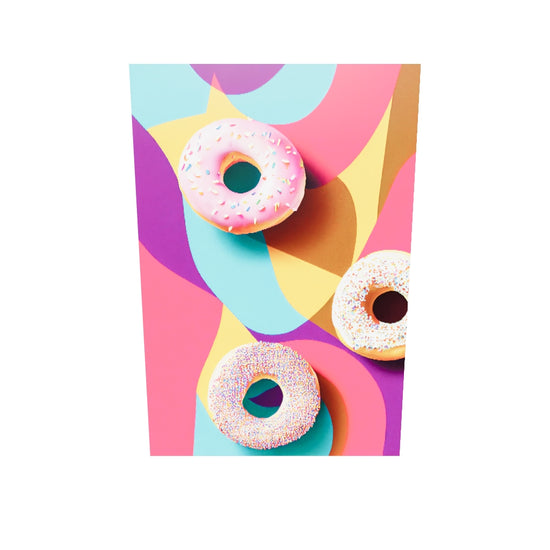 Un tableau en plexiglas en 3D, il tourne sur lui-même avec trois donut disposé sur un fond trés coloré