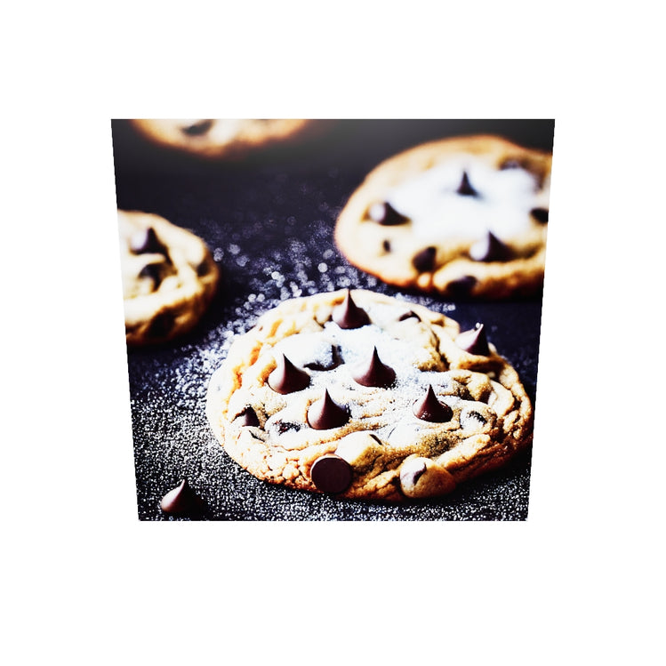 tableau plexiglass cuisine sur un fond noir une photo zoomée de cookies aux pépites de chocolats	