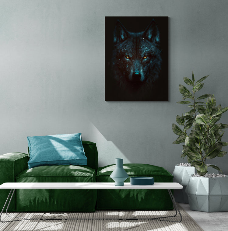 tableau salon, puissance et beauté du loup noir en photo