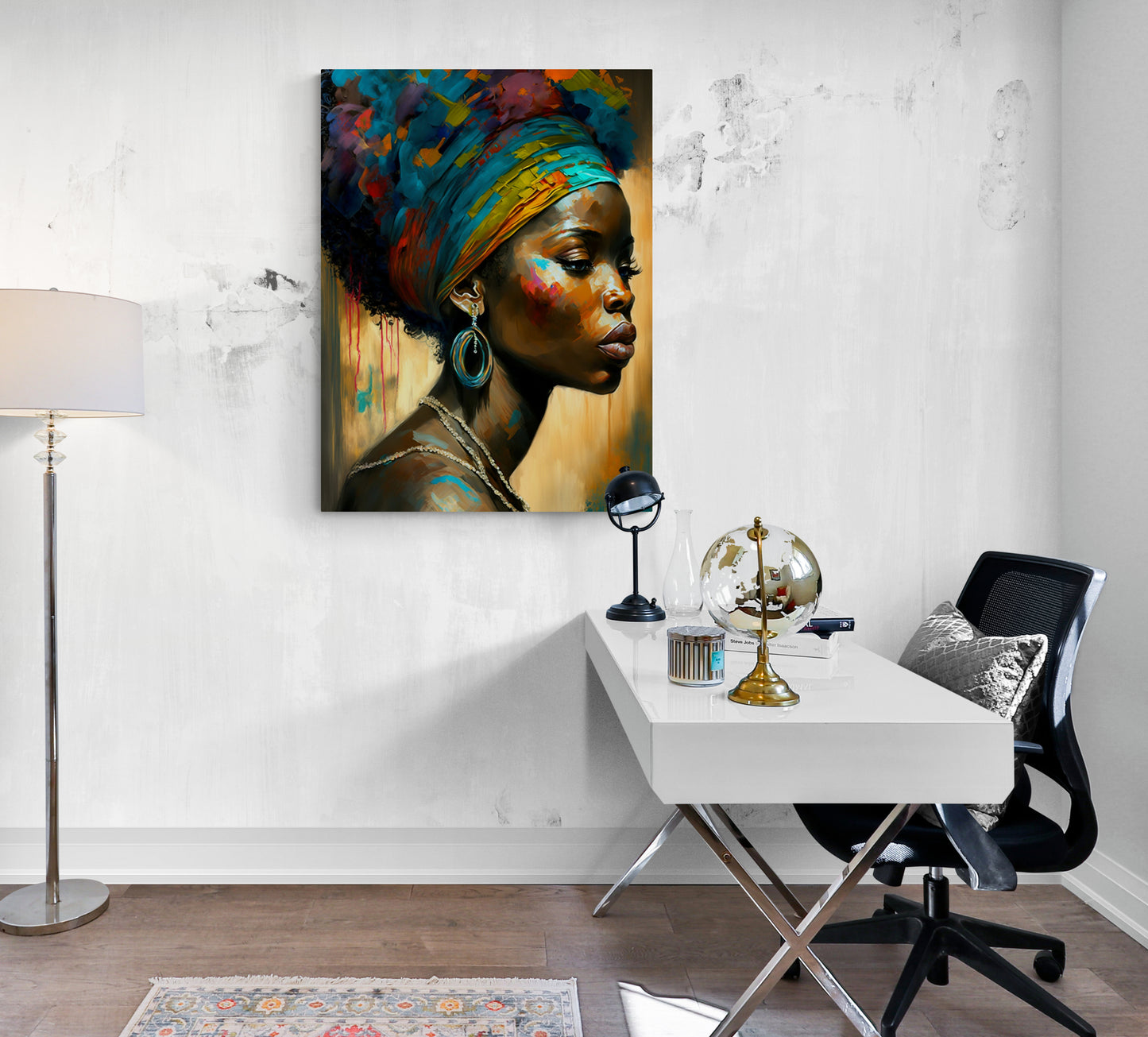 tableau bureau africain femme avec turban