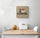 Beige kitchen wall art with red heart overflowing from a coffee cup and bold black I LOVE COFFEE text, shown hanging on a white wall