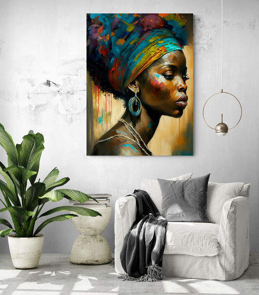 tableau de decoration salon femme avec turban