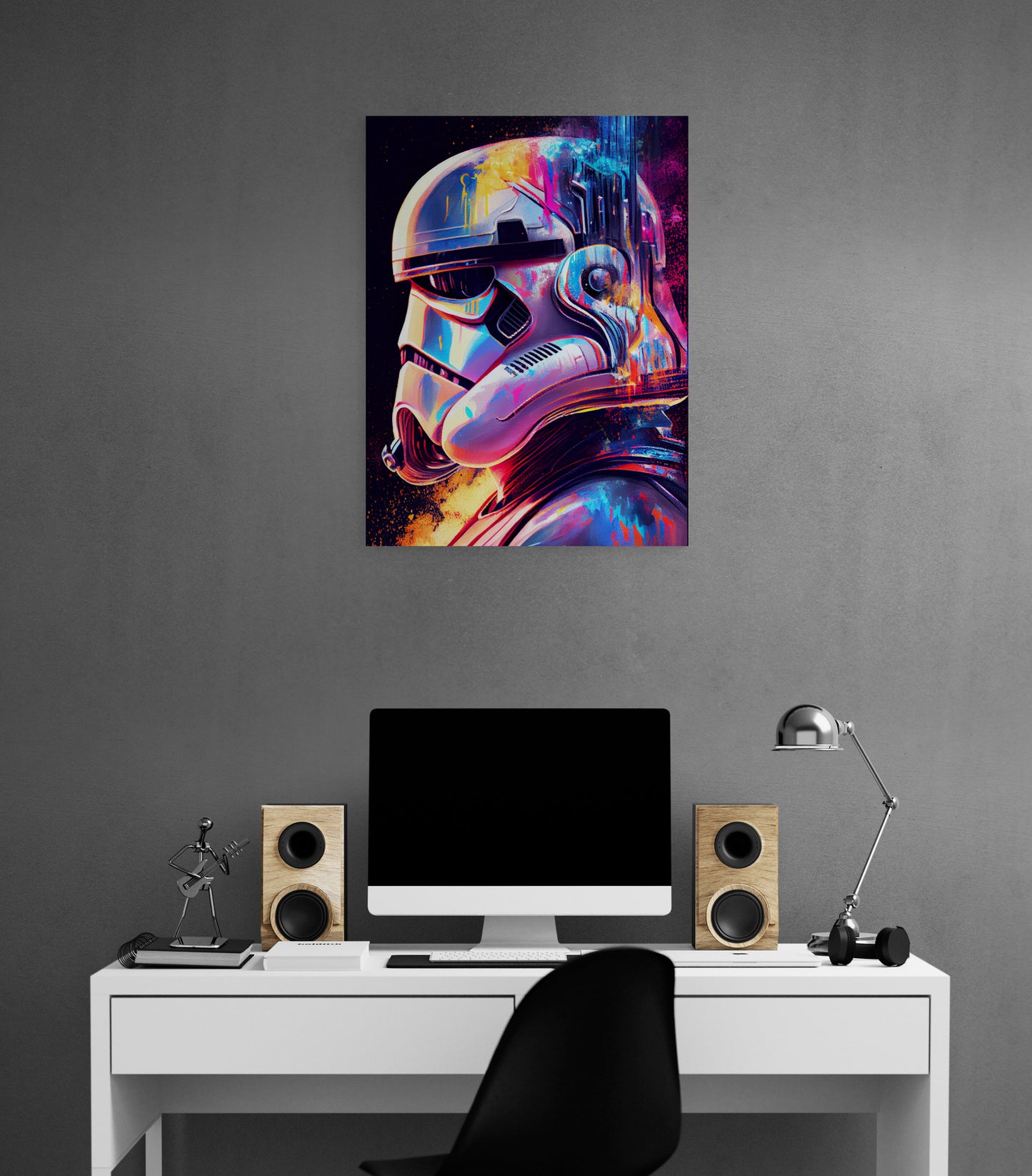 Tableau bureau stormtrooper, portrait en gros plan coloré