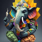  tableau origami du dieu indien Ganesh, fleurs colorées,  couleurs vives,  très détaillé, fond gris