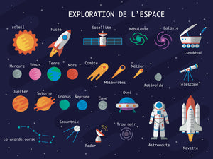 Illustration of space exploration on a starry background