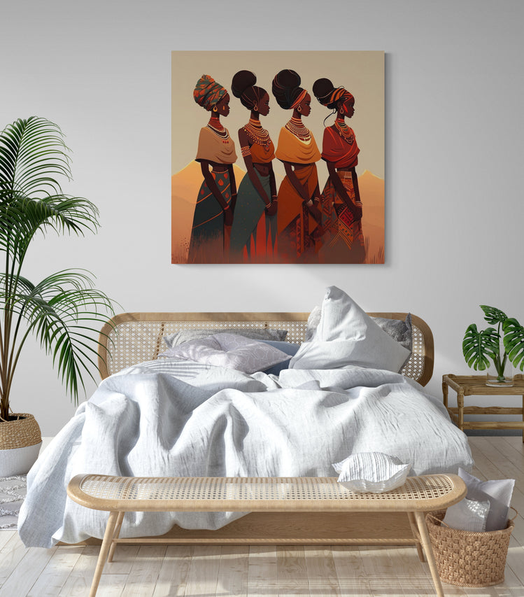 Tableau decoratif pour chambre, tribu de grandes belles femmes africaines, Illustration, Concept Art, Simple