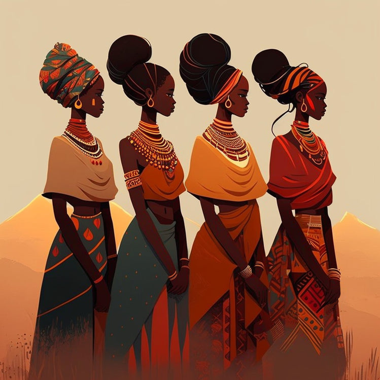 Tableau tribu de femmes africaines, Illustration, Concept Art, Simple