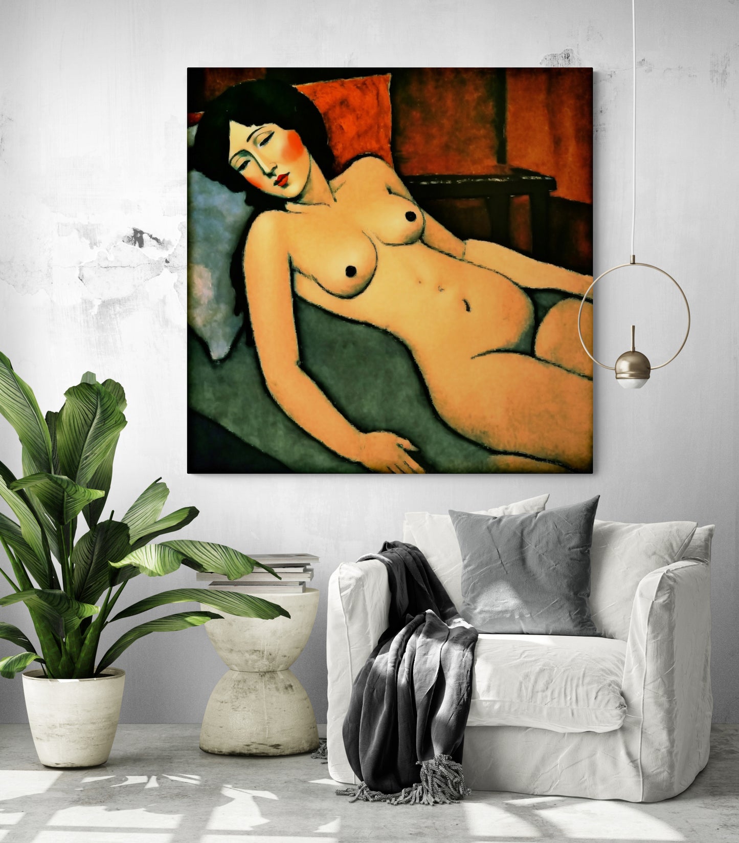 tableau décoratif pour salon femme nue et allongée