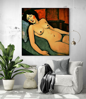 decorative art print for living room with reclining nude woman