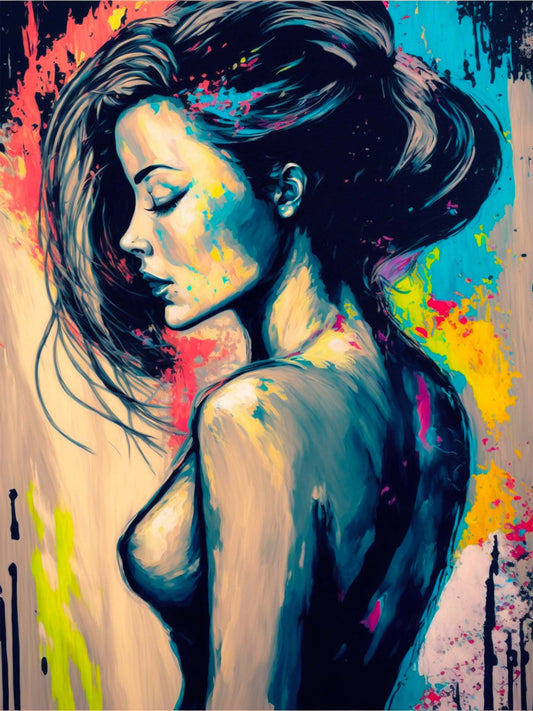 Tableau coloré femme nue sensuel élégant moderne
